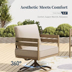 Metal Frame Patio Furniture Set, Wood-Like Modern Outdoor Patio Furniture Set with Cushion, Patio Seating Set with Swivel Chairs, Patio Conversation Set for Backyard Deck