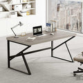 HSH Gray Computer Desk, Industrial Wood and Metal Home Office Desk, Farmhouse Rustic PC Laptop Desk for Executive Work Writing Study Gaming, Modern Simple Bedroom Computer Table, Light Grey Oak, 55 In