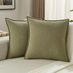 FUTEI Olive Green Chenille Throw Pillow Covers 26x26 Inch Set of 2,Edges Double-Stitched Euro Pillow Shams,Modern Home Decor for Couch Living Room