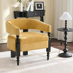LOULENS Barrel Accent Chair, Vintage Chenille Upholstered Lounge Chair with Solid Wood Legs, Comfy Leisure Side Armchair for Living Room, Bedroom, Reading Nook, Corner, Yellow