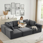 Cloud Modular Sectional Sleeper Sofa,U-Shape Modern Boneless Sectional Couch with Deep Seat,Upholstered Couches for Living Room Bedroom,No Assembly Required,Grey