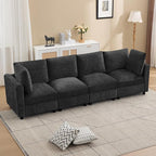 4-Seater Modular Sectional Cloud Sofa, Straight-Line Couches for Living Room, Modern Upholstered Deep Seat Sofa, Chenille Dark Grey