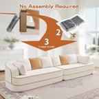 Cloud Sectional Sofa Modern Boneless Couch for Living Room, Comfy Deep Seat Comfy Teddy Fabric Double Sofa Chaise No Assembly Required (White, 135"- 4 Seater)