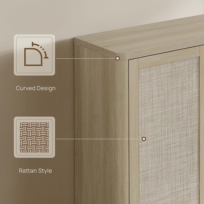 SICOTAS Rattan Shoe Storage Cabinet - Modular Shoe Cabinets with Door Tall Large Shoe Cabinet Storage for Entryway - 65.6" Wide Modular Cabinet for Hallway, Living Room