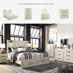 Signature Design by Ashley Cambeck Farmhouse King Panel Bed with 2 Storage Drawers, Sconce Lights and USB Ports, Foundation or Box Spring Needed, Whitewash