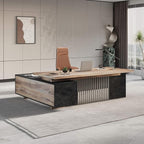 78.7 Inch Large Executive Desk with Drawers Cabinet, L Shaped Office Desk, Computer Desk with Universal Charging Ports and Cable Management for Business Furniture Set Workstation for Home Office
