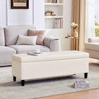 HUIMO Faux Leather Storage Ottoman Bench 50.3 inch Extra Long Upholstered Bedroom Bench with Large Storage Space for The Living Room, Entryway, Bedroom Hold Up to 300lbs (Cream)