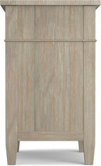 SIMPLIHOME Carlton Bedside Table - 24 inch Wide Solid Wood Nightstand Table in Distressed Grey, Transitional Bedroom Side or End Table with 2 Drawers, Open Storage Shelf and Bronze Hardware