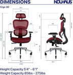 Nouhaus Ergo3D Ergonomic Office Chair Lumbar Support Mesh Office Chair with 4D Adjustable Armrest, Adjustable Headrest and Wheels, Mesh High Back Home Office Desk Chairs(Burgundy)