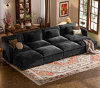 ELUCHANG Oversized 153" Modular Sectional Sofa, Comfy Deep Seat Cloud Couch, Sleeper Sofa Bed, 8 Seat Modern Couch with Removable Cover for Living Room, Apartment, DIY Combination, Chenille Black