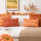 Kevin Textile Fall Pillow Covers 18x18 Inch Set of 2 Soft Pumpkins Decorative Square Pillowcases Plush Autumn Faux Fur Cushions Harvest Gift for Couch Sofa Chair Bedroom Home Decor, Rust