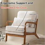 Mid-Century Accent Chair,Sherpa Fabric Lounge Chair with Wide Armrest,Sherpa Fabric Armchair with Lumbar Pillow & Solid Wood Frame for Living Room, Bedroom, Balcony(White)