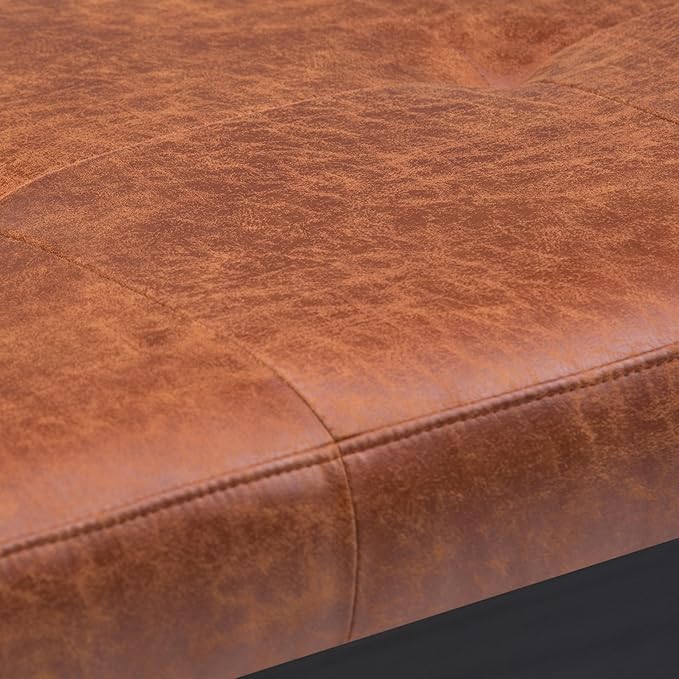 SIMPLIHOME Lacey 41 inch Wide Contemporary Rectangle Tufted Ottoman Bench in Distressed Saddle Brown Vegan Faux Leather, Assembled, For the Living Room and Bedroom