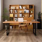 Stylish Solid Wood Office Desk with Sturdy Metal Base - Durable Multi-Size Executive Computer & Dining Table - Perfect for Home Office & Work Environments (Brown, 70.87in)