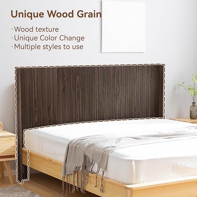 Wood Headboard, 64.5" Wide Headboard for Queen Size Bed, Wall Mounted Fluted Panel, Wingback Modern Headboards (Walnut, Queen)