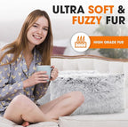 Cheer Collection Throw Pillows for Couch and Bed, Soft Shaggy Throw Pillows with Inserts Included, Cozy Long Hair Faux Fur Pillows - Set of 2-12" x 20" - Gray