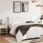 Tufted Upholstered Headboard Twin Size, Sturdy and Durable Solid Wood Twin XL headboard, Fabric Headboard Adjustable Height from 37” to 51”, Modern Button Diamond Design Head Board, White