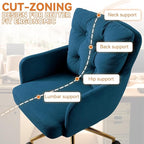 Velvet Office Chair, Comfy Home Office Desk Chairs with Lumbar Support, Modern Velvet Desk Chair Gold Legs Small Swivel Task Chair for Home Office, Bedroom, Study (Blue, L)