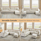 VANOMi 4 Seat Modular Sectional Sofa with 2 Ottomans, 118" Cloud Sofas & Couches, Comfy Chenille Sectional Couches for Living Room, Apartment, Office, Beige, U Shaped