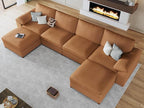 EASE MOOSE Oversized Modular Sectional Sofa,Leather Sectional Couch with Deep Seat,Extra Large U Shaped Couch,Faux Leather Material Sofa Modern Comfy Scratch Resistant,Brown