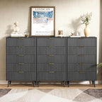 CARPETNAL Fluted 5 Drawers Dresser for Bedroom, 45" Tall Wooden Chest of Drawers with Rounded Corners, Gold Handles, Modern Storage Organizer for Bedroom, Hallway (Black)