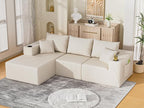 107" Cloud Sectional Couch, Modular Sectional Sofa with L-Shape Chaise, Corduroy Boneless Couch with Deep Seat, Upholstered Sofa for Living Room, No Assembly Required(Left-Facing Chaise, White)