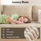 Weaxty Cloud Sectional Couch for Living Room, Oversized U Shaped Boneless Couches, Plush Corduroy Memory Foam Deep Seat Floor Sofa, No Assembly Required，Beige