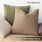 Foindtower Pack of 2 Soft Textured Chenille Throw Decorative Pillow Covers Square Accent Solid Cushion Cover Neutral Lumbar Pillow Case for Couch Sofa Bedroom Living Room 12x20 Inch,Taupe Khaki Camel