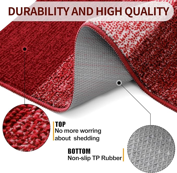 Kitinjoy Indoor Outdoor Door Mat, 48x30 Non-Slip Absorbent Dirt Trapper, Low-Profile Washable Inside Entrance Front Floor Mat, Sturdy Soft Entry Doormats for Entryway, Burgundy