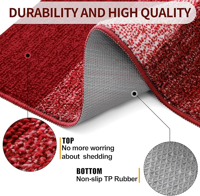 Kitinjoy Indoor Outdoor Door Mat, 32x20 Non-Slip Absorbent Dirt Trapper, Low-Profile Washable Inside Entrance Front Floor Mat, Sturdy Soft Entry Doormats for Entryway, Burgundy