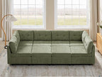 VANOMi 6 Seat Cloud Couches for Living Room with 2 Ottomans, 118" Convertible Modular Sectional Sofa Bed, Comfy Chenille Sofas & Couches for Living Room, Apartment, Office, Olive Green, Large Sofa Bed