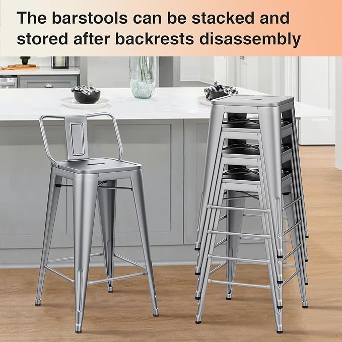 HAOBO Home Metal Bar Stools Set of 2 Low Back Counter Height Barstools 26" Industrial Barstool Patio Stool Metal Kitchen Stools Bar Chairs for Indoor Outdoor