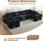 Modular Sectional Cloud Couch for Living Room,Modern Boneless Couche Set with Plush Corduroy,Comfy Floor Sofa with Memory Foam,Stupendous U Shaped Sofa,No Assembly Required,Black
