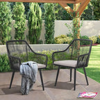 JOIVI Patio Dining Chairs Set of 2, Outdoor Rattan Chairs with Armrest and Cushions for Outside Lawn, Garden, Backyard, Indoor, Outdoor Dining Chairs, 350lb Weight Capacity, Black Patio Chairs
