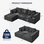 KINGYES 107'' Modular Sectional Sofa, L Shaped Cloud Couch for Living Room, Modern Boneless Sofa with Chaise for Bedroom, Gray