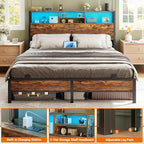 Aheaplus Headboard for Full Size Bed with Storage, Headboards with Outlets, USB Ports and LED Light, Full Size Head Board, Height Adjustable, Reversible, Sturdy and Stable Headboard, Rustic Brown
