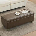 41" Faux Leather Storage Ottoman, Stitch Tufted Rectangle Upholstered End of Bed Storage Bench, Entryway Large Couch Ottoman with Wooden Legs, Coffee