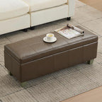 41" Faux Leather Storage Ottoman, Stitch Tufted Rectangle Upholstered End of Bed Storage Bench, Entryway Large Couch Ottoman with Wooden Legs, Coffee