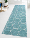 Unique Loom Trellis Frieze Collection Area Rug - Geometric (2' x 6' 1" Runner Light Blue/Ivory)