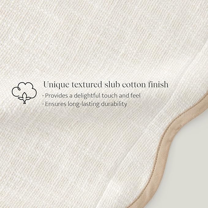 Double Stitch Scalloped Throw Pillow Covers - 100% Cotton Decorative Boho Pillow Covers 18 x 18, Made in India, Square Cushion Case, Modern Home Decor for Couch Sofa Living Room, Cream
