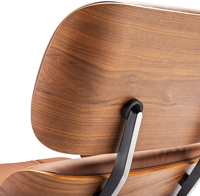 Top Grain Leather, Mid Century Chaise Lounge Chair and Ottoman, Modern Chair Classic Design, Heavy Duty Base Support for Living Room Study Lounge Office, Walnut-Brown, Heightening