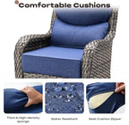 Rilyson Wicker Outdoor Patio Furniture Set - 4 Piece Patio Conversation Set with Swivel Rocker Chairs and Ottomans, 6 inch Cushions, High Back, Deep Seating, for Porch Deck Garden Mixed Grey/Blue