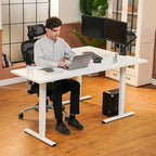 SANODESK Electric Corner L-Shaped 63 x 55 in Standing Desk, Memory Height Adjustment, White Top White Frame