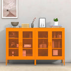 Orange Metal Storage Cabinet with Mesh Doors, Small Office Cabinet with 2 Adjustable Shelves, Accent Metal Locker Storage Cabinet for Home, Office, Living Room, Hallway
