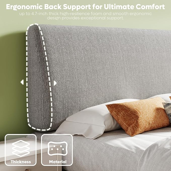 Upholstered Modern Headboard for Full Size Bed, Height Adjustable and Ergonomic Headboard, Easy Assemble, Sturdy and Durable, Linen Finish, Grey