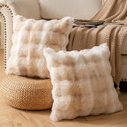 Pack of 2 Thick Plush Throw Pillow Covers Fluffy Wave Faux Fur Decorative Cushion Covers Soft Wool Pillowcase for Sofa Couch Livingroom 18x18 Inch White Beige
