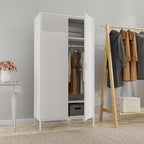 Metal Storage Cabinets Locker with Hanging Rod and Adjustable Shelves, 71'' Clothing Steel Storage Wardrobe for Home & Office, School, Employee,Gym(White, 71''H-Wardrobe)