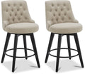 Watson & Whitely Modern Swivel Bar Stools, Performance Fabric Upholstered Counter Height Bar Stool with Back, Solid Wood Legs, 26" H Seat, Set of 2, Tan