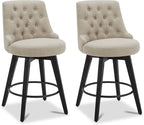 Watson & Whitely Modern Swivel Bar Stools, Performance Fabric Upholstered Counter Height Bar Stool with Back, Solid Wood Legs, 26" H Seat, Set of 2, Tan