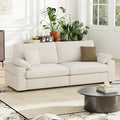 89" Loveseat Sofa, Cloud Foam Couch, 3 Seater Upholstered Midcentury Mondern Love Seat with USB Type C Ports, 4 Pillows and Flip-Open Storage Armrest for Living Room/Small Spaces, Beige